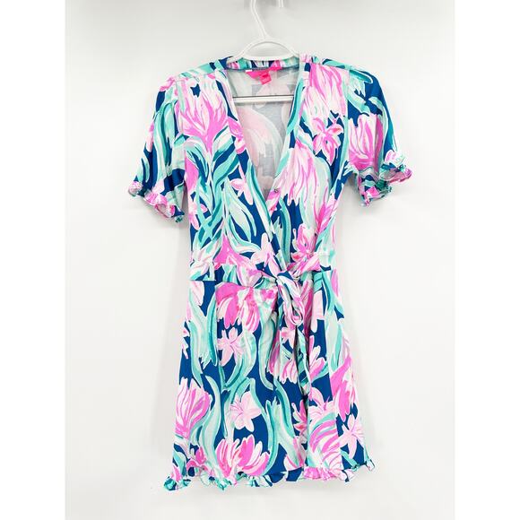 Lilly Pulitzer Liddy Romper Dress Mr Peacock Blue Dream A Little Dream XS - Picture 2 of 7